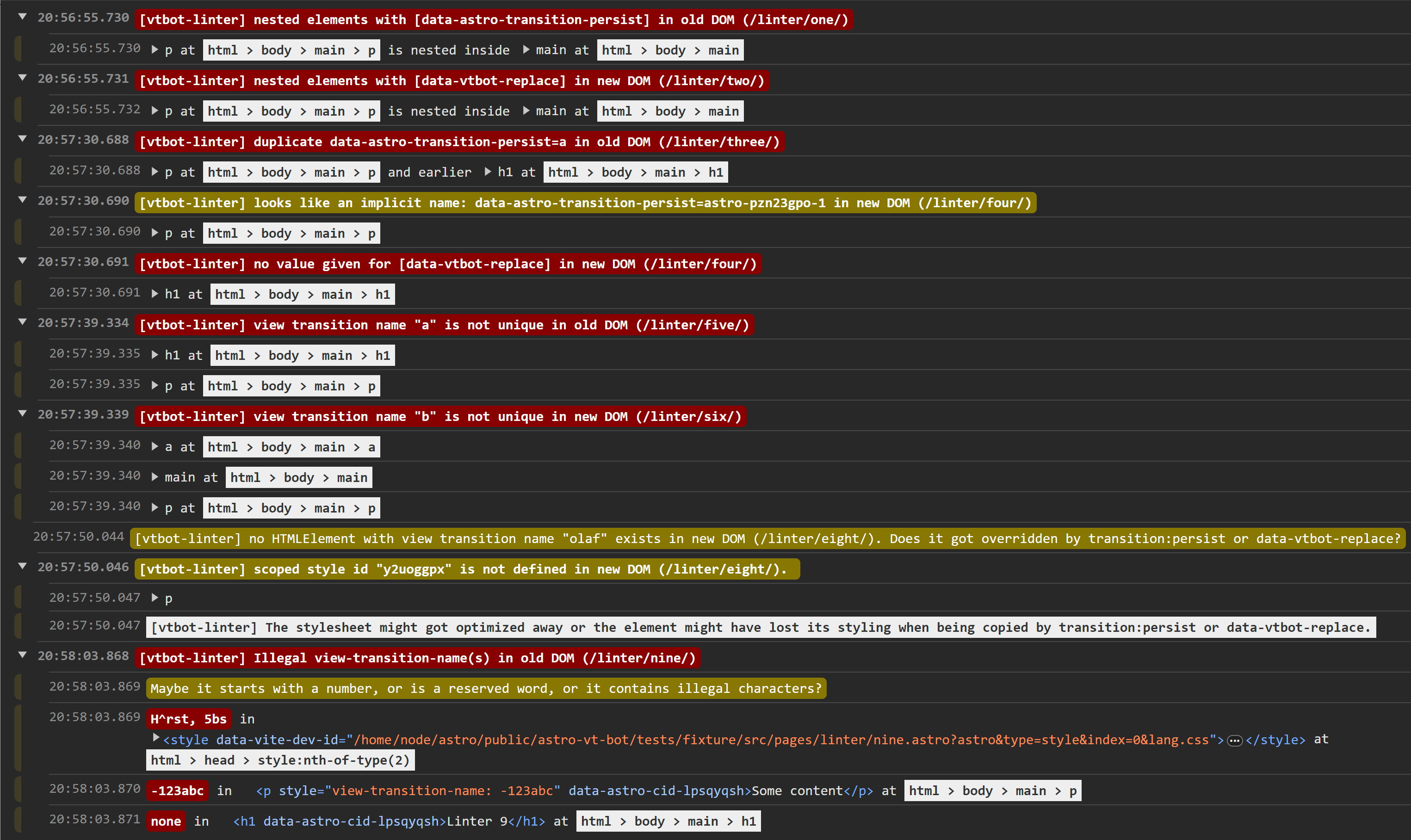 Example Linter output