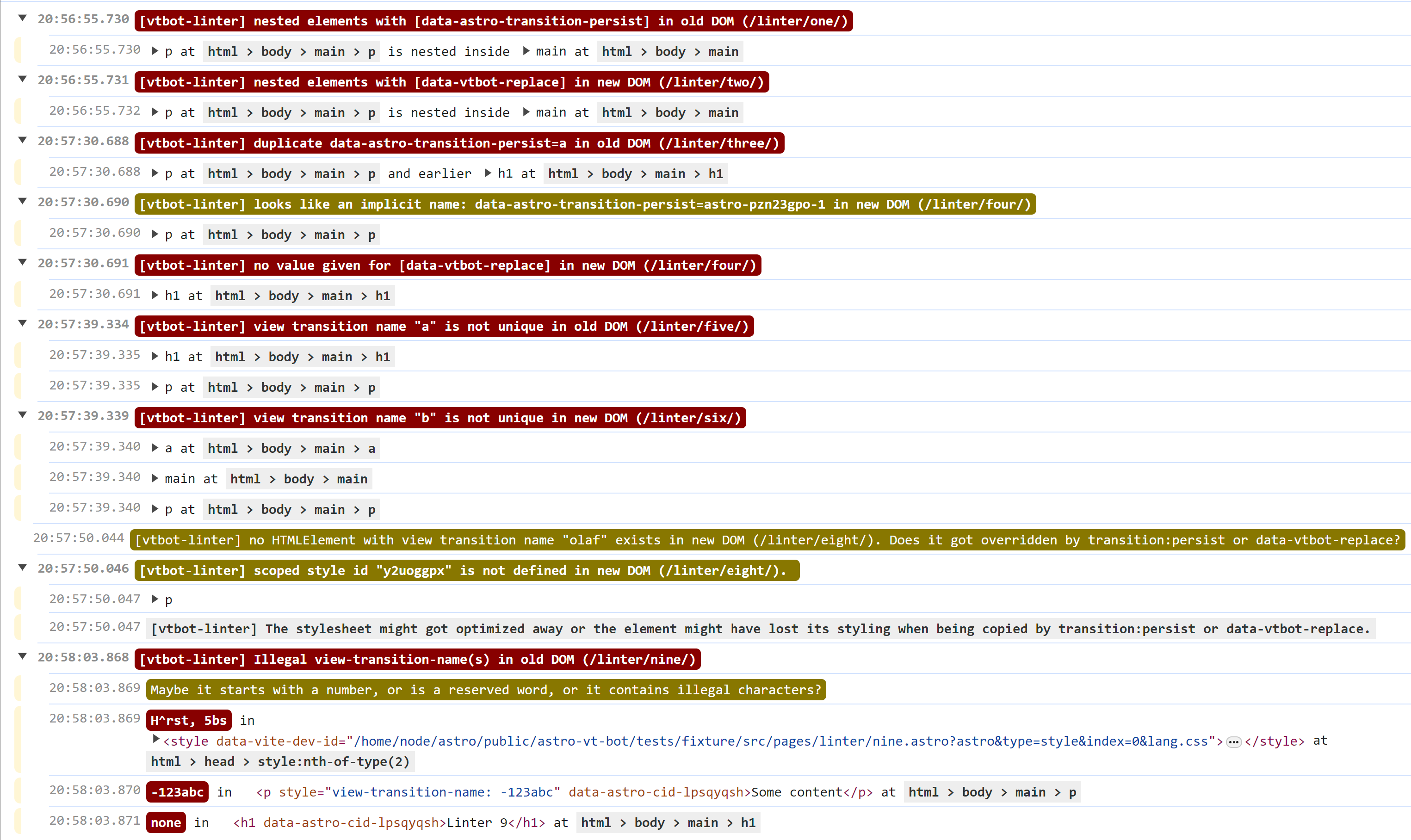 Example Linter output